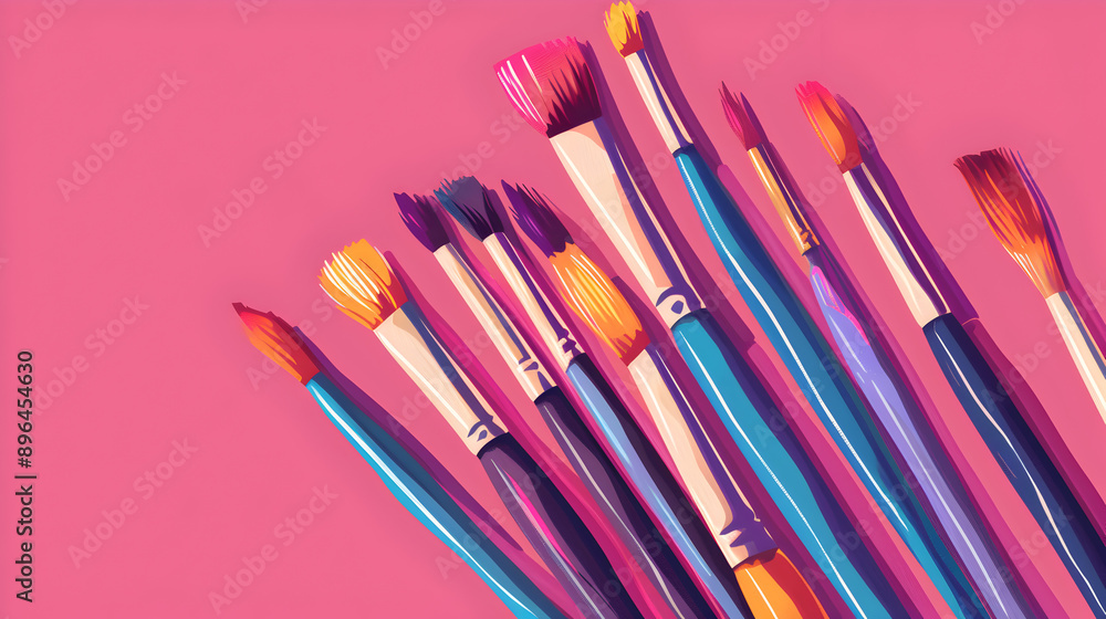 A set of artist’s paintbrushes on a plum background.
A set of artist’s paintbrushes on a plum background.