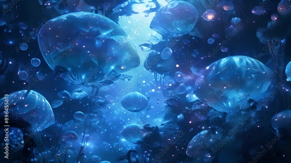A mysterious aquatic universe filled with impossible kaleidoscopic fish and mysterious glowing orbs. A mysterious aquatic universe filled with impossible kaleidoscopic fish and mysterious glowing orbs.