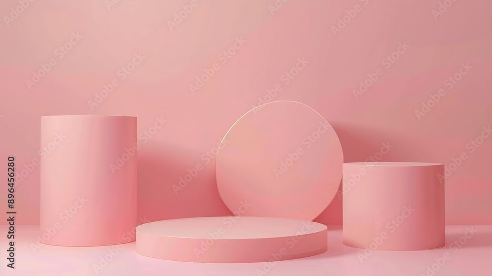 Abstract empty podium of cylinder shape on pastel background for product 3D Rendering Minimal concept : Generative AI Abstract empty podium of cylinder shape on pastel background for product 3D Rendering Minimal concept : Generative AI