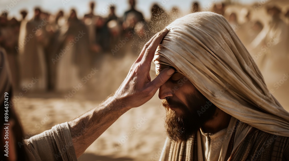 custom made wallpaper toronto digitalJesus heals a blind man from behind by touching his eyes. Crowds watch in amazement along a dusty village street. This photo is full of emotion and compassion.