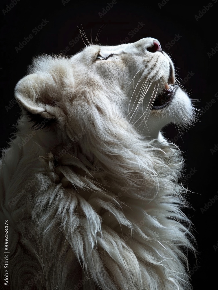 A close-up shot of a white cat's face, showing its open mouth and curious expression A close-up shot of a white cat's face, showing its open mouth and curious expression