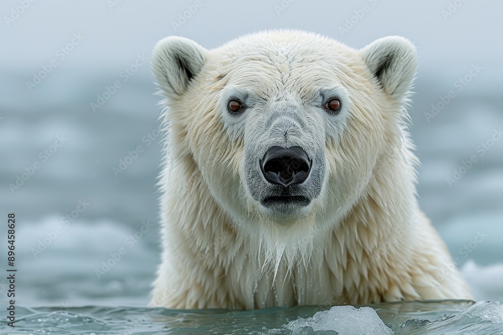 Adorable Polar Bear on Arctic Ice Looking Through Plane Window at Camera Adorable Polar Bear on Arctic Ice Looking Through Plane Window at Camera