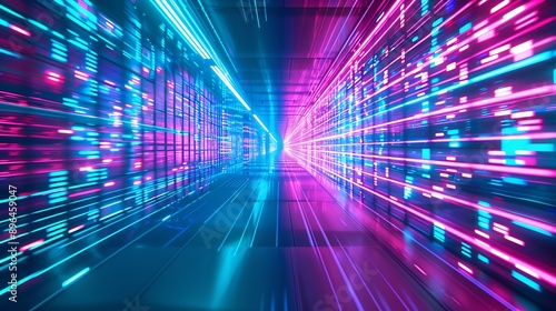 Wallpaper Mural warp tunnel to a digital future with colored light shining along a beams : Generative AI Torontodigital.ca