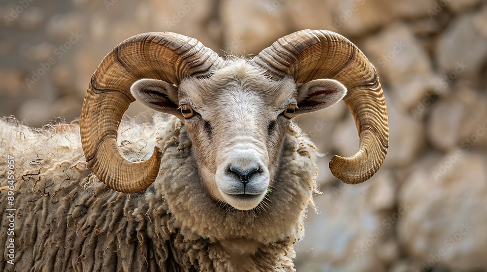 Portrait of a sheep in Croatia with beautiful horns at easter : Generative AI Portrait of a sheep in Croatia with beautiful horns at easter : Generative AI