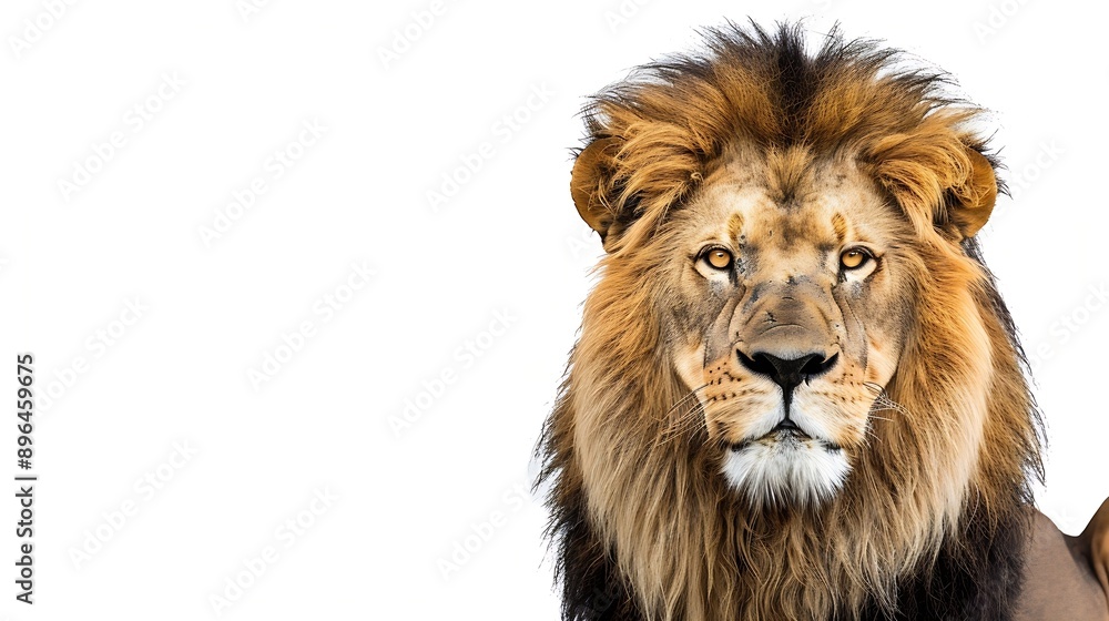 Portrait of a Male adult lion looking at the camera Panthera leo isolated on white : Generative AI Portrait of a Male adult lion looking at the camera Panthera leo isolated on white : Generative AI