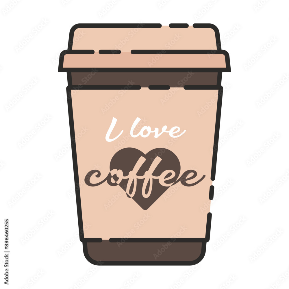 Vector icon of a paper coffee cup in a linear style with the inscription I love coffee Vector icon of a paper coffee cup in a linear style with the inscription I love coffee