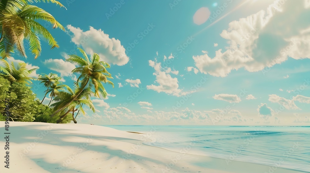 Obraz premium Paradise beach with white sand and coco palms Summer vacation and summer holiday concept : Generative AI
