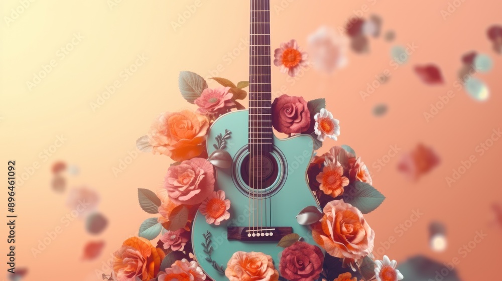 Fototapeta premium Acoustic Guitar with Floral Decor