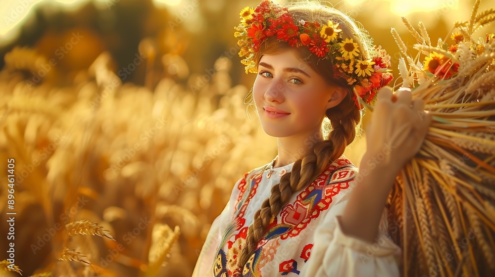 Fototapeta premium Belarus national traditional autumn harvest holiday bagach : Generative AI