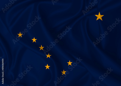 Alaska flag waving in the wind on silk texture