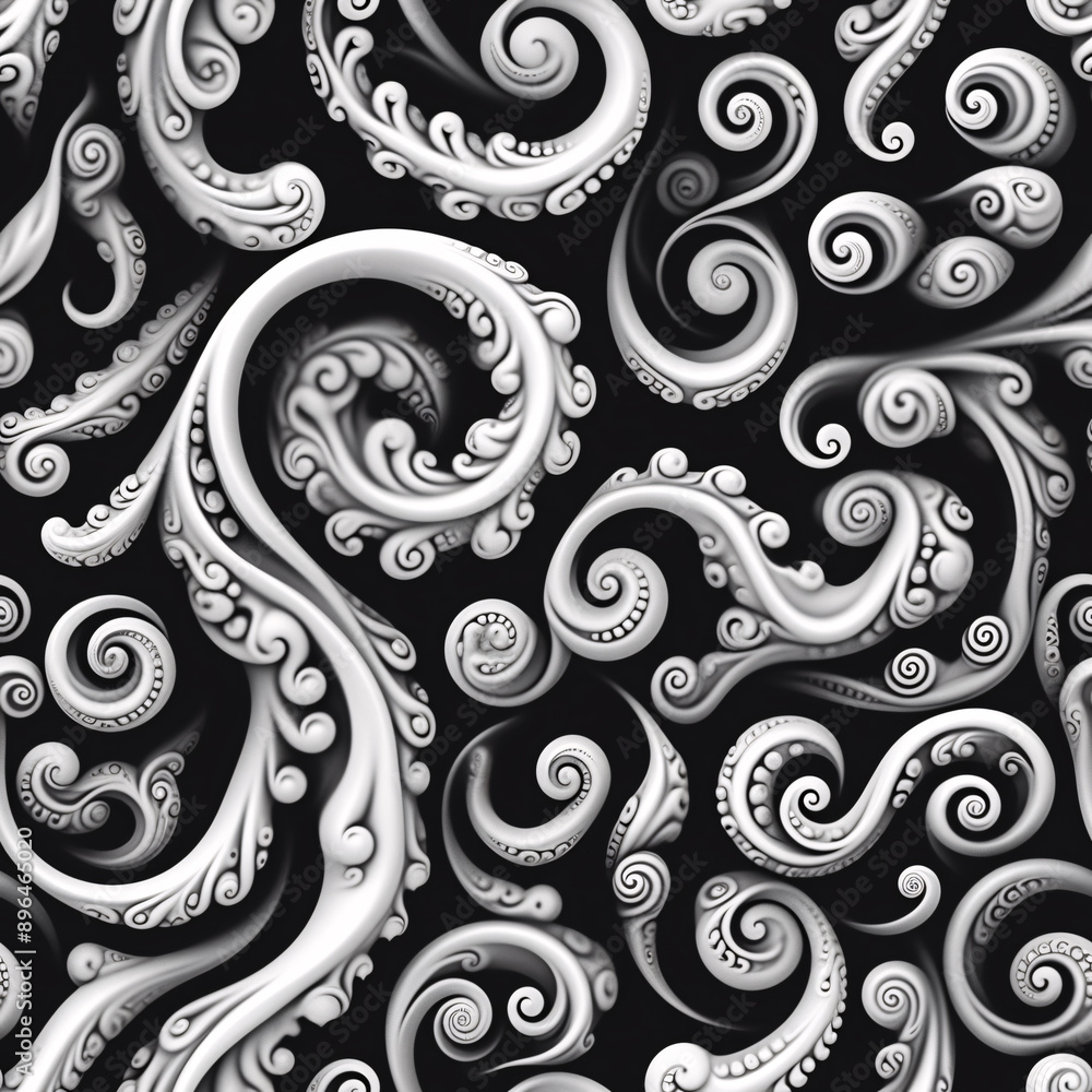 Ethnic Maori design template, with spirals, bark and traditional tattoo motifs, in monochrome style with black and white colors (tile) Ethnic Maori design template, with spirals, bark and traditional tattoo motifs, in monochrome style with black and white colors (tile)