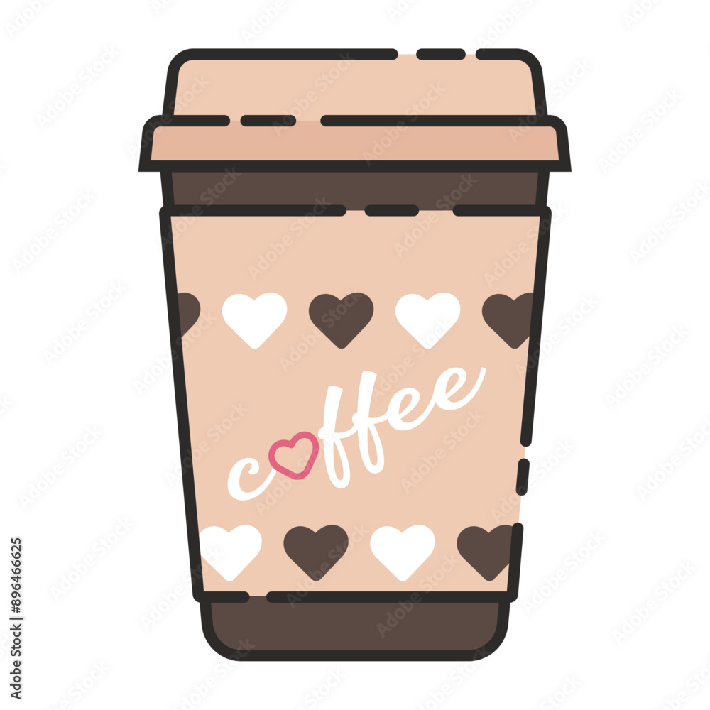 Vector icon of a paper coffee cup in a linear style with the image of hearts Vector icon of a paper coffee cup in a linear style with the image of hearts