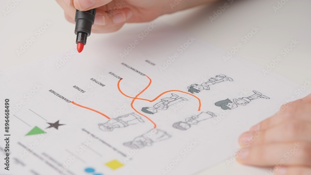 Female draws correct answers in standard exam test paper with red marker. Student filling up the answer sheet, choosing right answer, close up shot. Female draws correct answers in standard exam test paper with red marker. Student filling up the answer sheet, choosing right answer, close up shot.