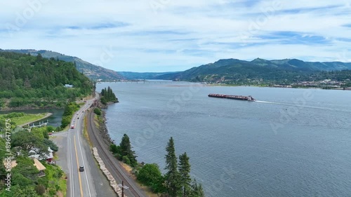 Wallpaper Mural Aerial Fly Over Columbia Gorge River and Forested Hillsides Torontodigital.ca