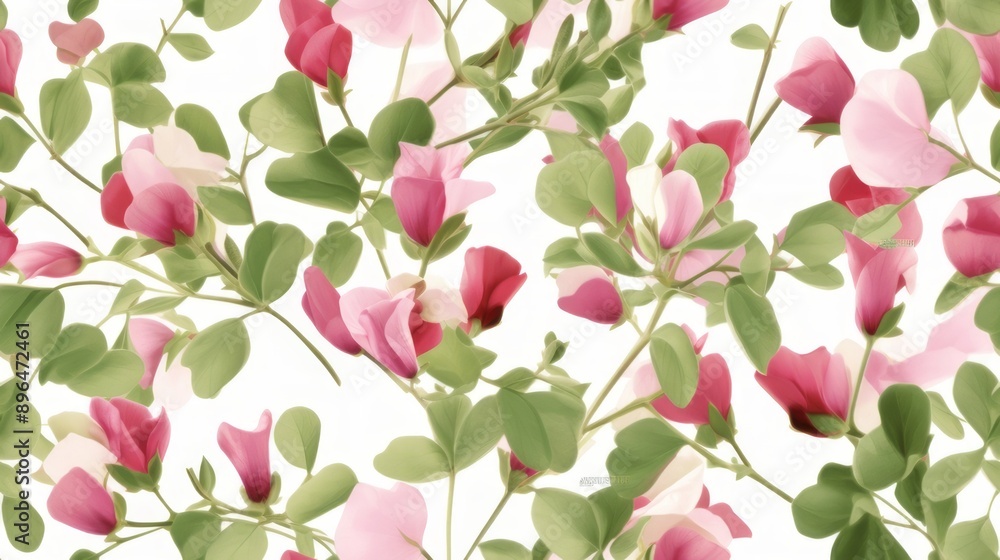 The backdrop decorated with purple Sweet Pea flowers and green leaves brings a feeling of peace and happiness, as if in a garden full of natural beauty. The backdrop decorated with purple Sweet Pea flowers and green leaves brings a feeling of peace and happiness, as if in a garden full of natural beauty.