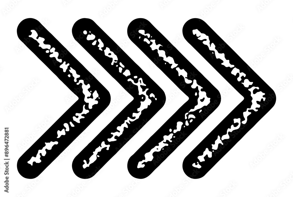 Four black arrows with a grunge texture, pointing right. Vector illustration. Four black arrows with a grunge texture, pointing right. Vector illustration.
