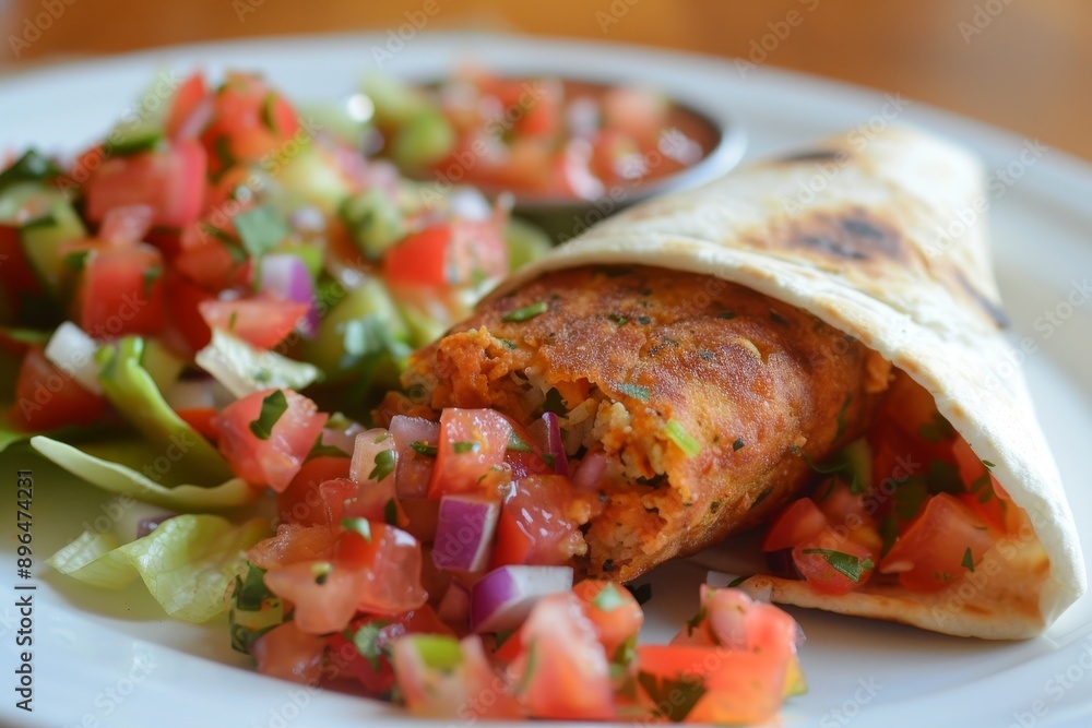 Falafel wrap with vegan salsa and salad Falafel wrap with vegan salsa and salad