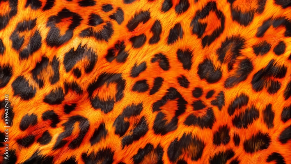 Vibrant orange and black faux leopard print fur texture serves as a ...