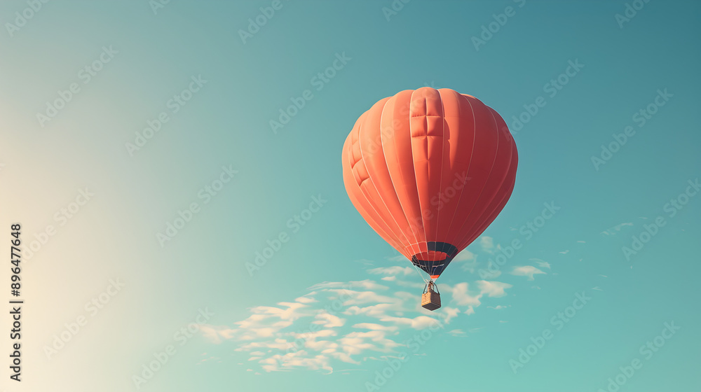 Fototapeta premium A hot air balloon in flight on a sky blue background.