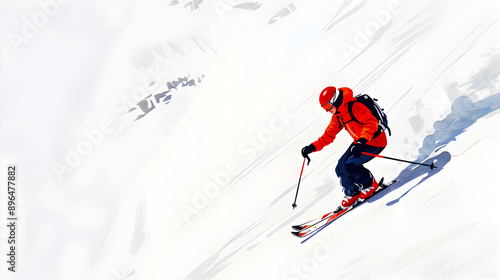 A skier on a snowy white background.


