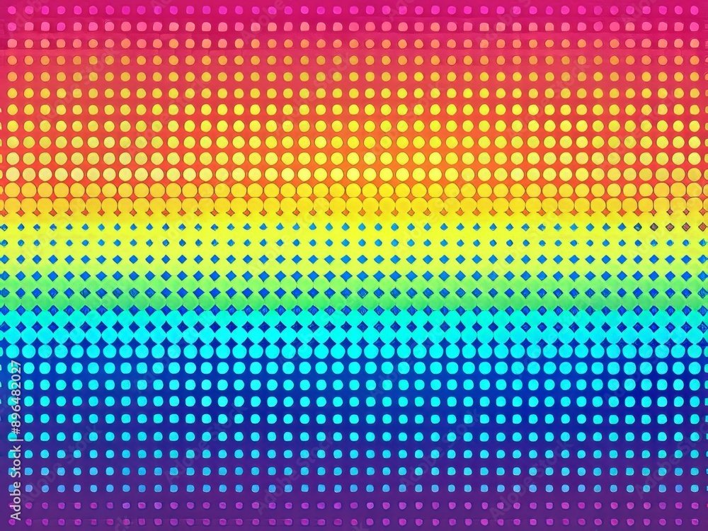 Vibrant gradient half tone horizontal pattern featuring pop art inspired small dots in various colors, creating a playful and dynamic vector illustration background. Vibrant gradient half tone horizontal pattern featuring pop art inspired small dots in various colors, creating a playful and dynamic vector illustration background.