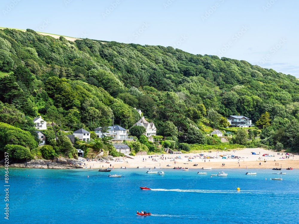 Boats and Yachts on Kingsbridge Estuary in Salcombe and Mill Bay, Batson Creek, Southpool Creek, Devon, England, Europe Boats and Yachts on Kingsbridge Estuary in Salcombe and Mill Bay, Batson Creek, Southpool Creek, Devon, England, Europe