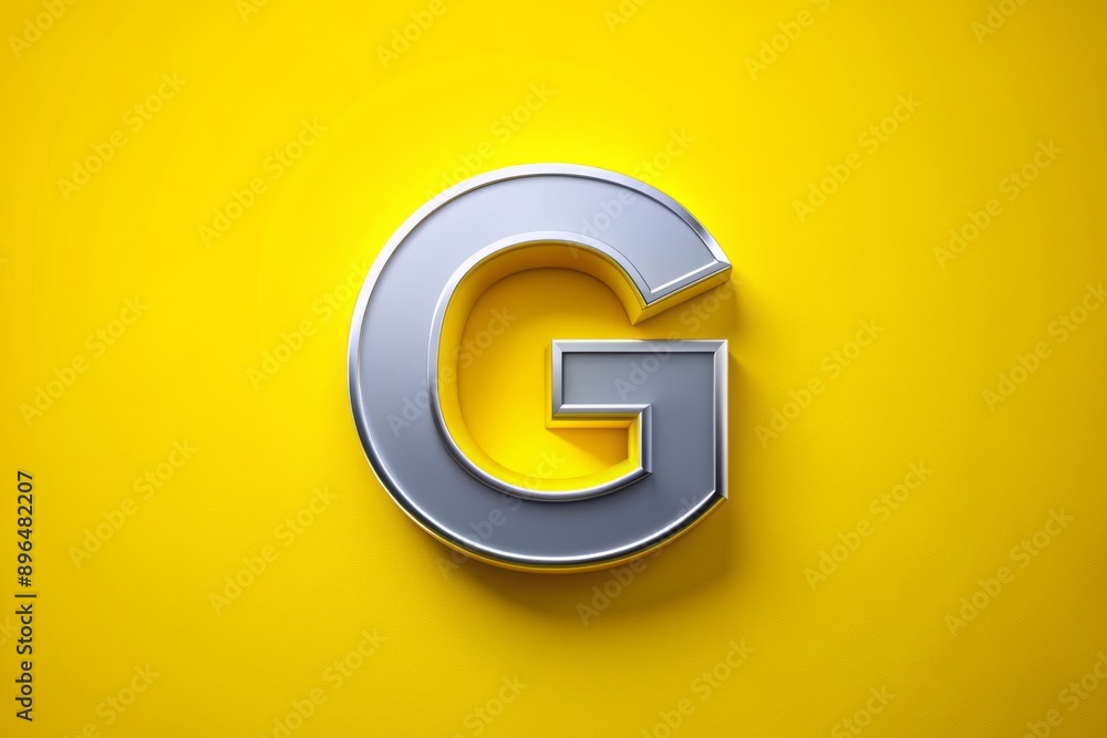 Vibrant yellow background with a bold, modern, uppercase letter G in sleek, silver font, perfectly centered and sharply focused in stunning 4K resolution. Vibrant yellow background with a bold, modern, uppercase letter G in sleek, silver font, perfectly centered and sharply focused in stunning 4K resolution.