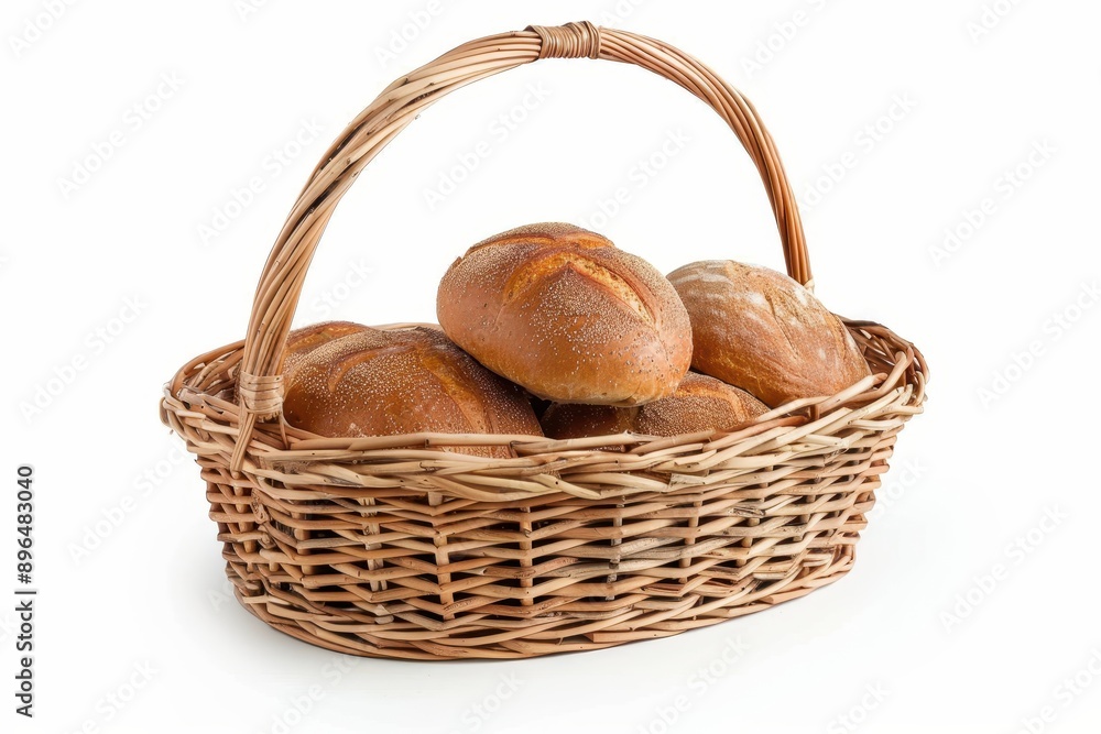 Fresh bread in wicker basket on white background Fresh bread in wicker basket on white background