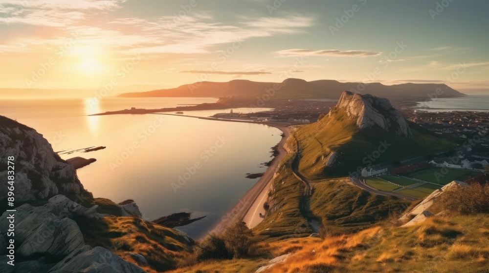 Obraz premium Scenic Sunset Overlooking Coastal City