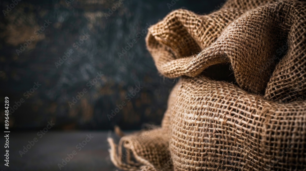 Selective focus on burlap sack with copy space Selective focus on burlap sack with copy space