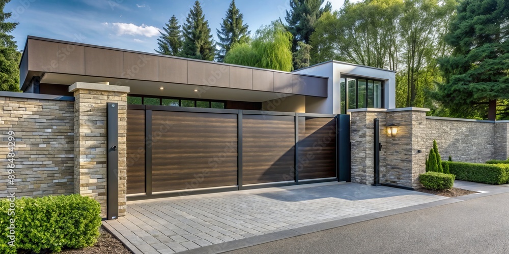 Modern wide automatic gate with sleek design and remote control system ...