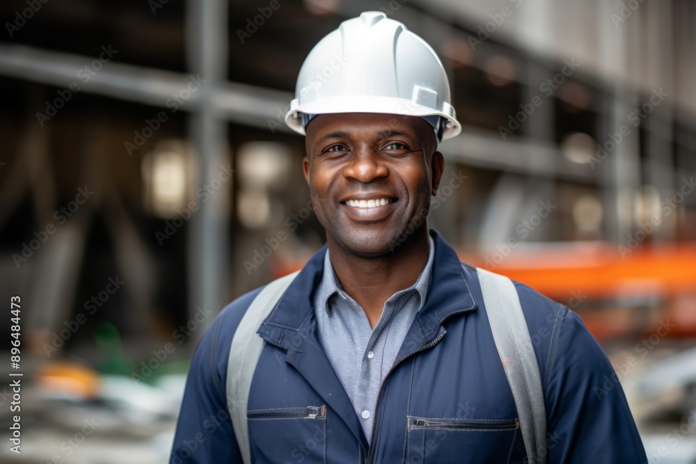 Portrait of a smiling African American mature businessman on construction site Portrait of a smiling African American mature businessman on construction site