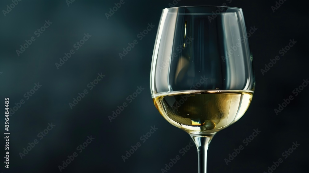 White wine in crystal glass against dark background for text Wine tasting event White wine in crystal glass against dark background for text Wine tasting event