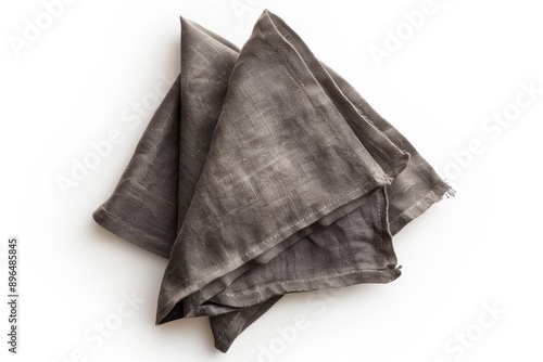 Grey cotton napkin with top view on white background