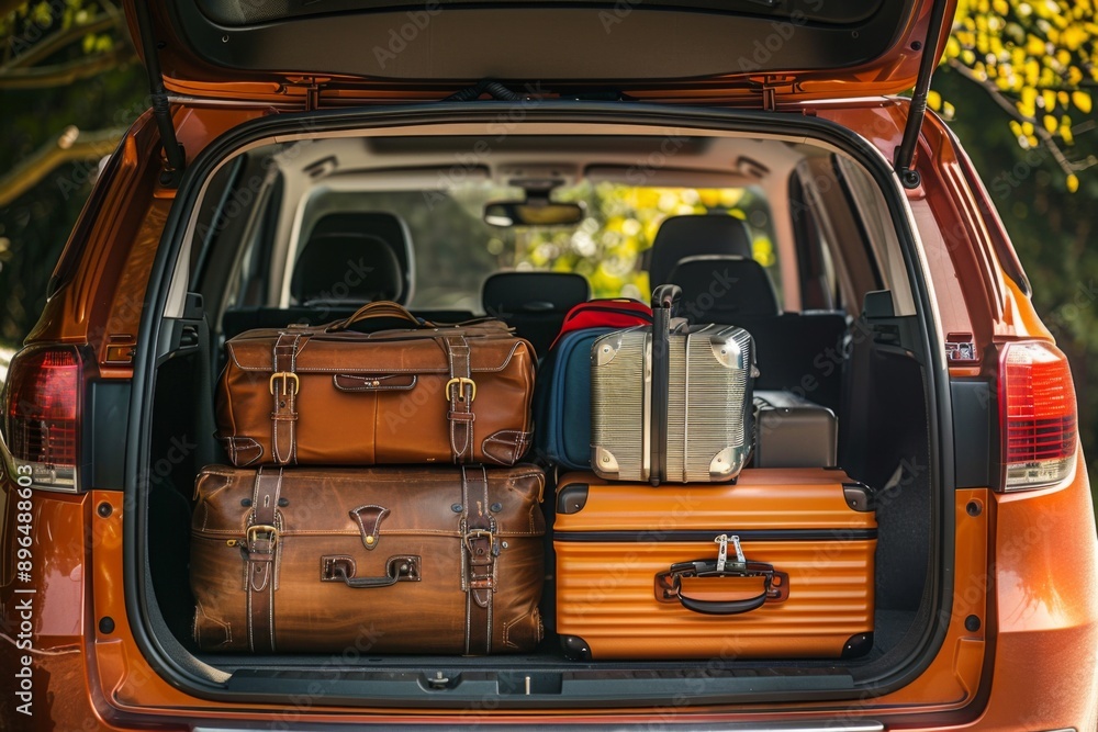 Truck of SUV car loaded with travel luggage Truck of SUV car loaded with travel luggage