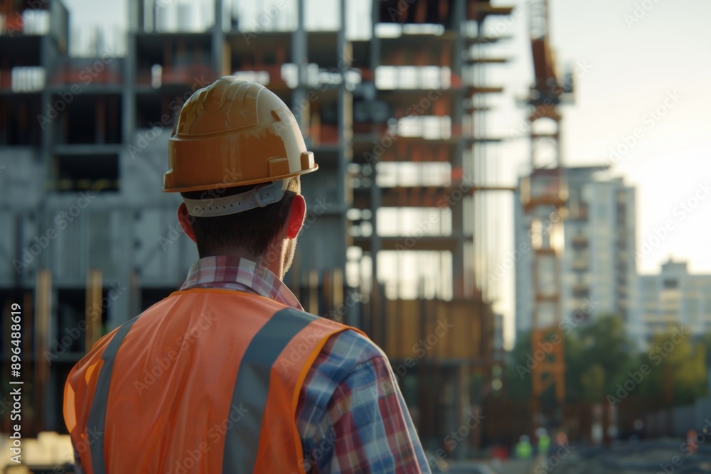 Civil engineer looking at a construction site Civil engineer looking at a construction site