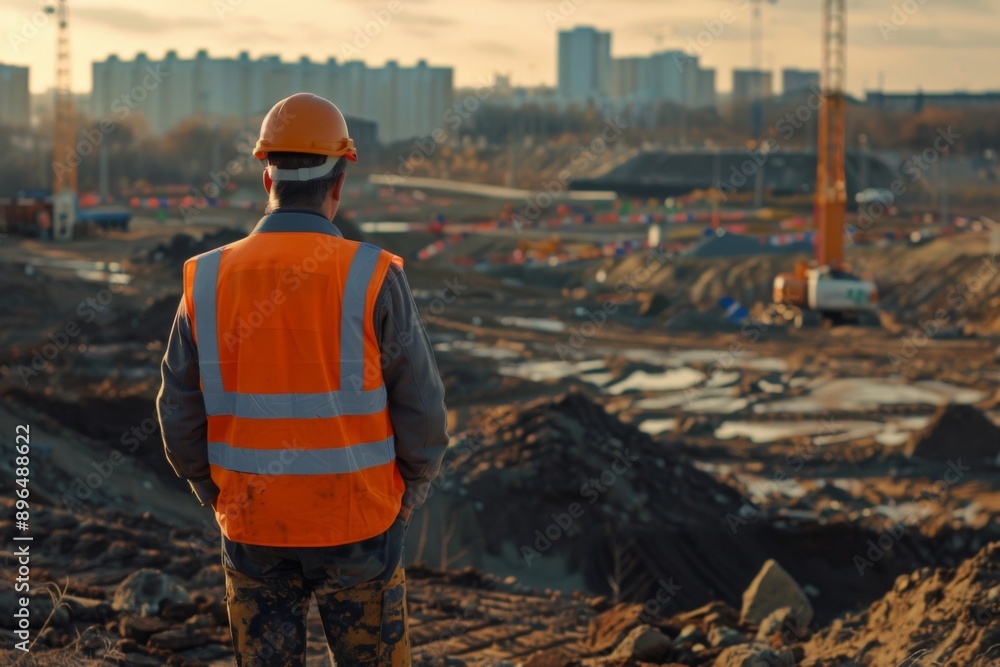 Civil engineer looking at a construction site Civil engineer looking at a construction site