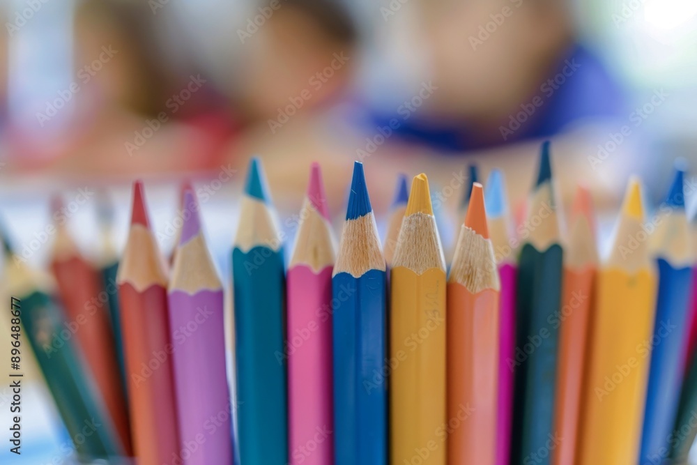 Close up of coloring pencils in a classroom Close up of coloring pencils in a classroom