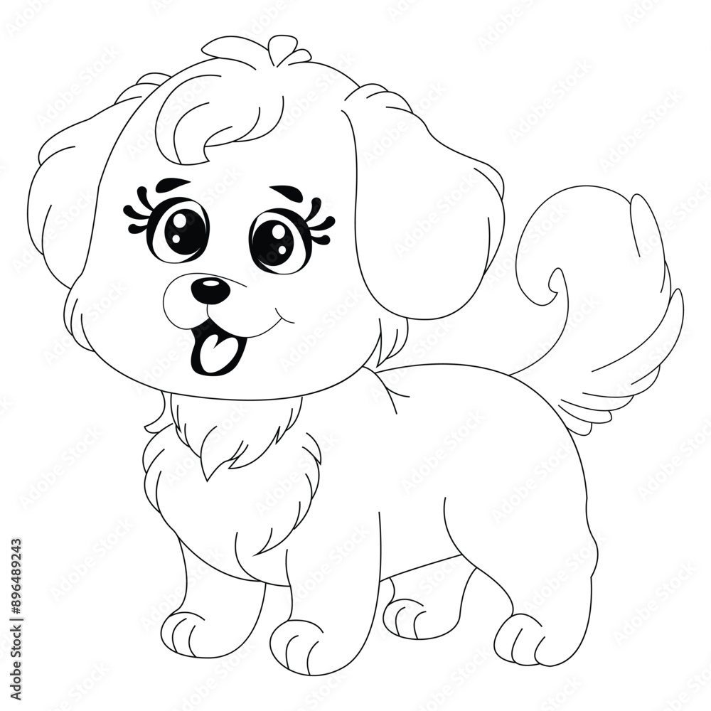Simple Beautiful Cartoon Dog Line Art For Kids Coloring Page. Simple Beautiful Cartoon Dog Line Art For Kids Coloring Page.