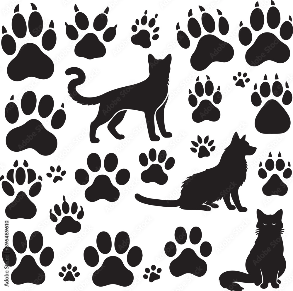 set of cats and dog silhouettes set of cats and dog silhouettes