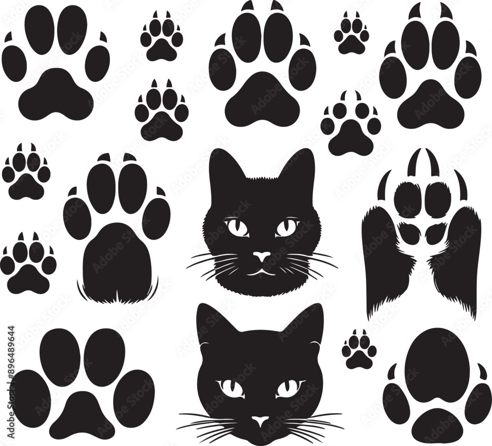 Fototapeta premium set of cats and dog silhouettes