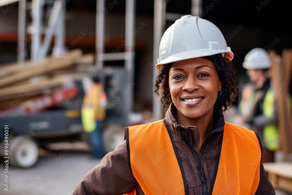 Portrait of a smiling African American mature businesswoman on construction site Portrait of a smiling African American mature businesswoman on construction site