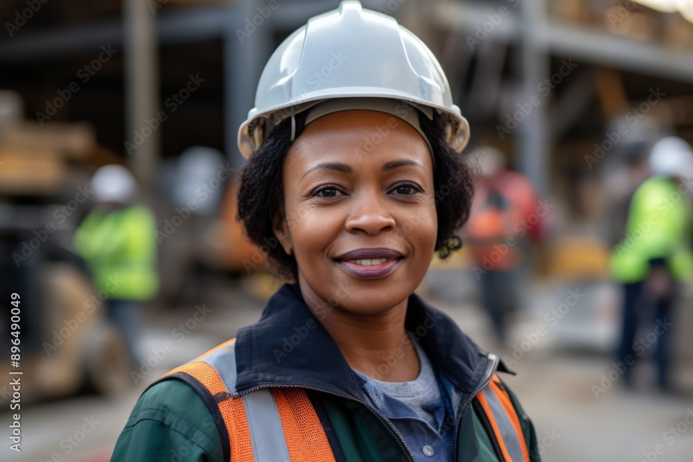 Portrait of a smiling African American mature businesswoman on construction site Portrait of a smiling African American mature businesswoman on construction site