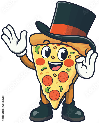 Cute Food Cartoon Character, funny, delicious cartoon of Pizza