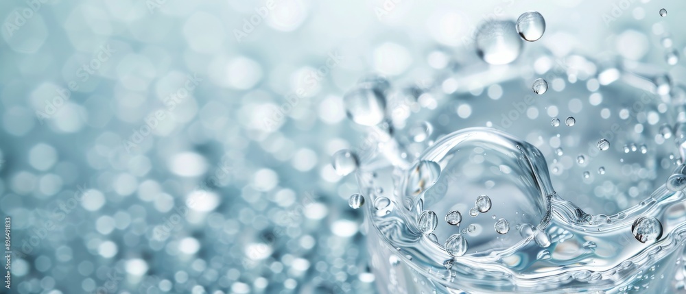 A mesmerizing splash of clear water creating beautiful droplets in a soft blue background, perfect for nature and freshness themes. A mesmerizing splash of clear water creating beautiful droplets in a soft blue background, perfect for nature and freshness themes.