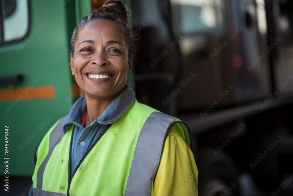 Portrait of a smiling middle aged female sanitation worker Portrait of a smiling middle aged female sanitation worker