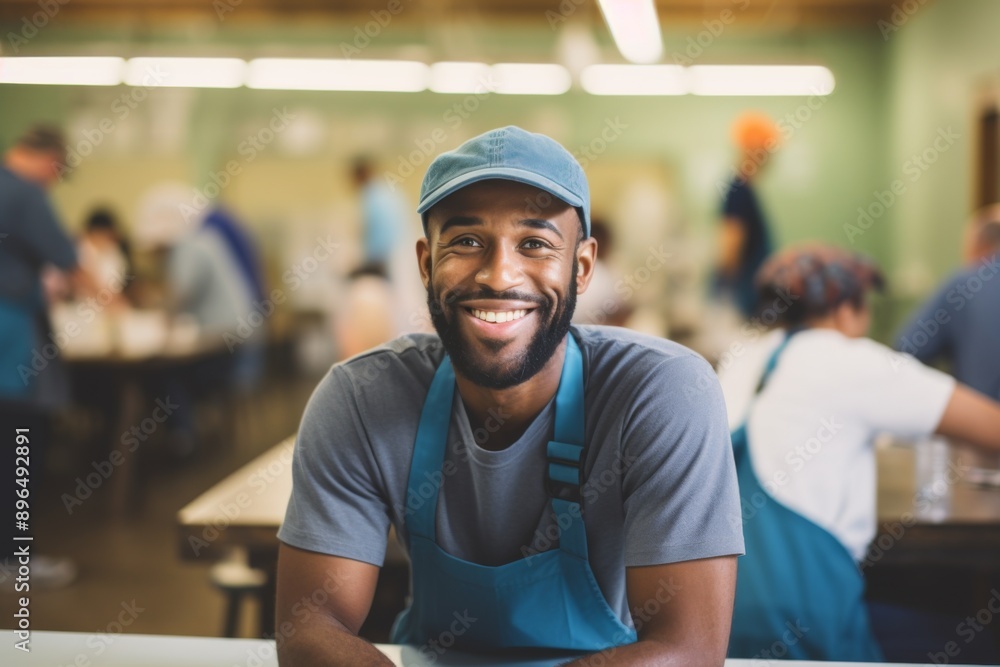Fototapeta premium Young African American male volunteer at community center