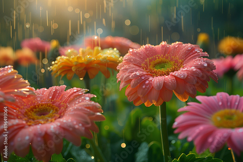 A Sunshower Brightening the Petals of a Flower Garden: A Rainy Delight