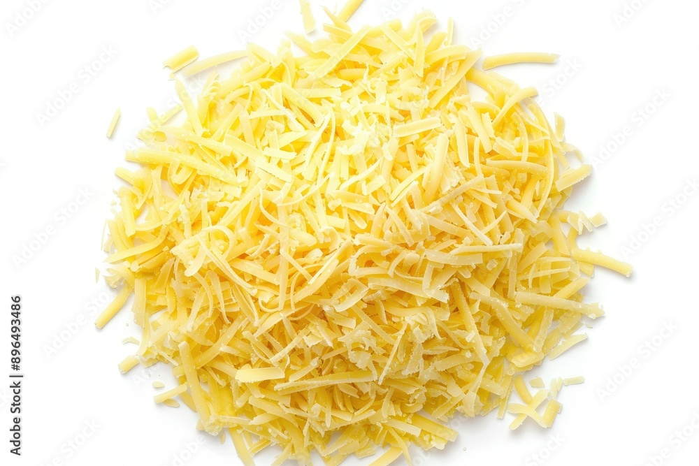 Shredded cheese on white background top view Shredded cheese on white background top view
