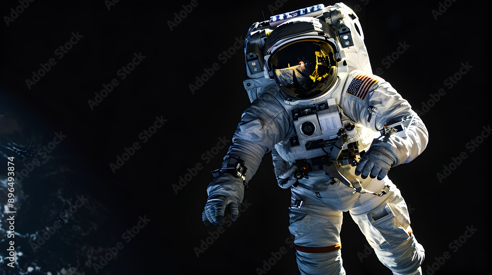 An astronaut in space on a black background.
An astronaut in space on a black background.